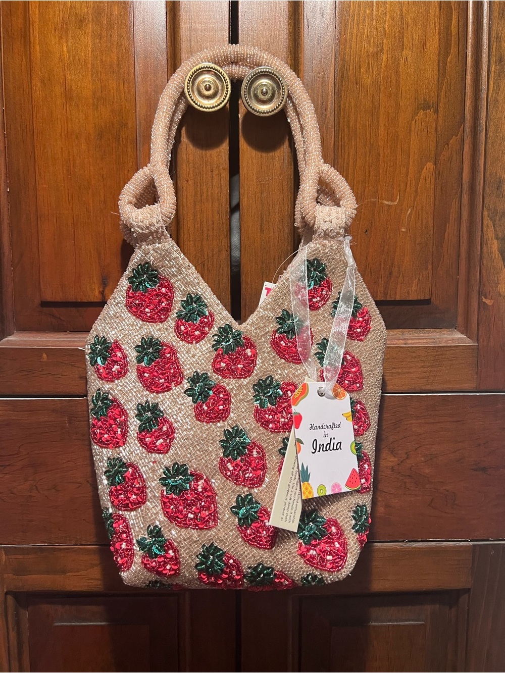 Handcrafted in India Beaded Strawberry Design Bag